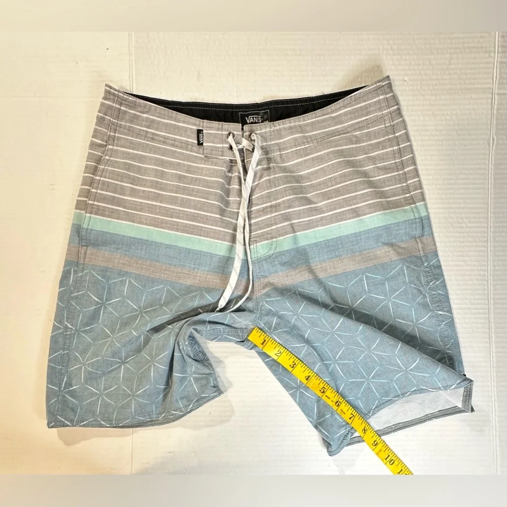 Vans Men’s Board Short Blue Gray Drawstring Logo‎ Beach Water Swim Wear Size 30